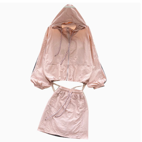 Hooded Jacket & A-line Skirt 2Pcs