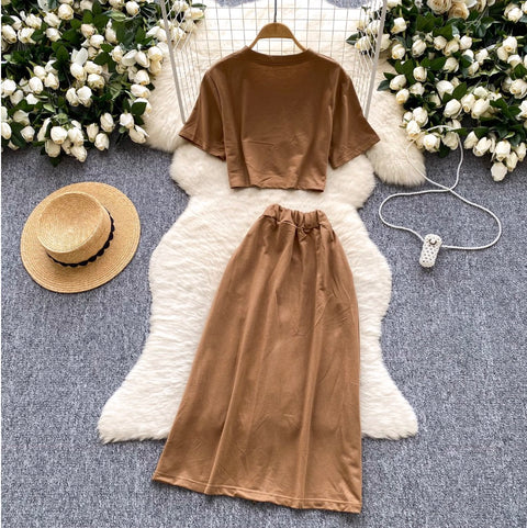 Painting Printed T-shirt & Split Skirt Set