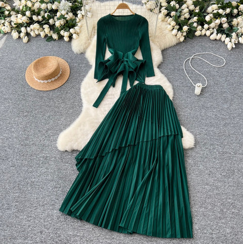 Irregular Design Top & Skirt Pleated 2Pcs