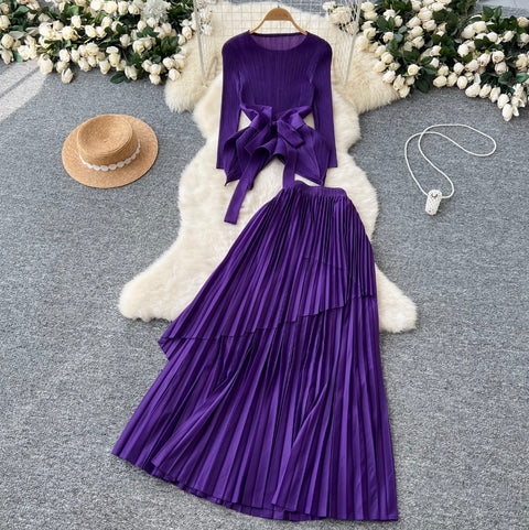 Irregular Design Top & Skirt Pleated 2Pcs