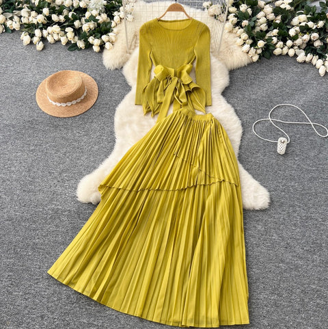 Irregular Design Top & Skirt Pleated 2Pcs