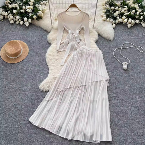 Irregular Design Top & Skirt Pleated 2Pcs