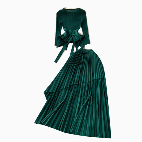 Irregular Design Top & Skirt Pleated 2Pcs