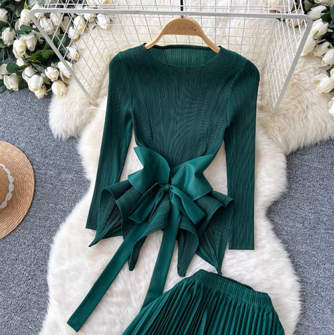 Irregular Design Top & Skirt Pleated 2Pcs