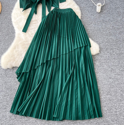 Irregular Design Top & Skirt Pleated 2Pcs