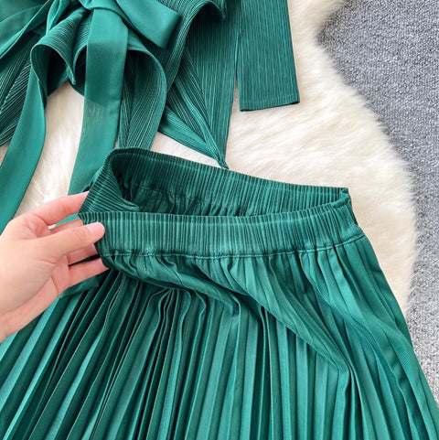 Irregular Design Top & Skirt Pleated 2Pcs