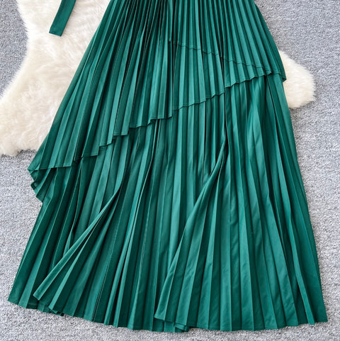 Irregular Design Top & Skirt Pleated 2Pcs