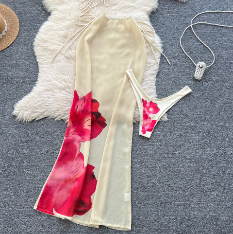 Printed V-neck Camisole & Skirt 3Pcs