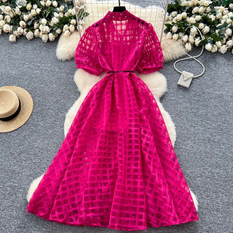 Rhinestone Studded Puffy Sleeve Shirt Dress