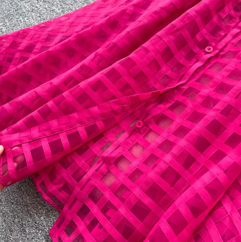 Rhinestone Studded Puffy Sleeve Shirt Dress