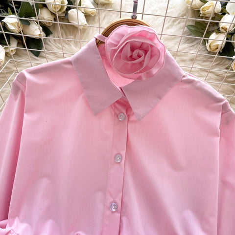 3D Ruffled Loose-fit Shirt with Ribbon