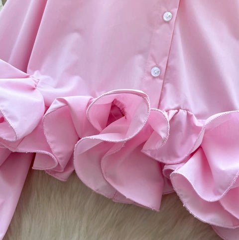 3D Ruffled Loose-fit Shirt with Ribbon