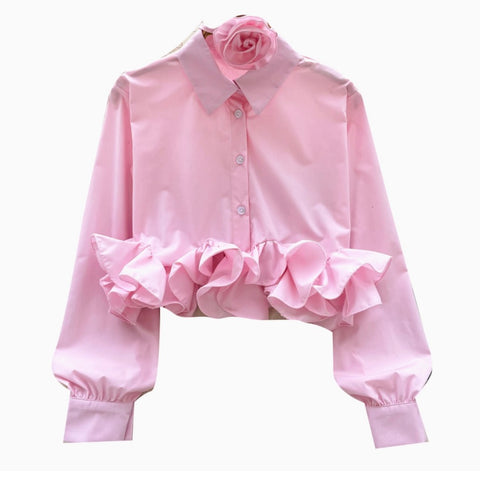 3D Ruffled Loose-fit Shirt with Ribbon