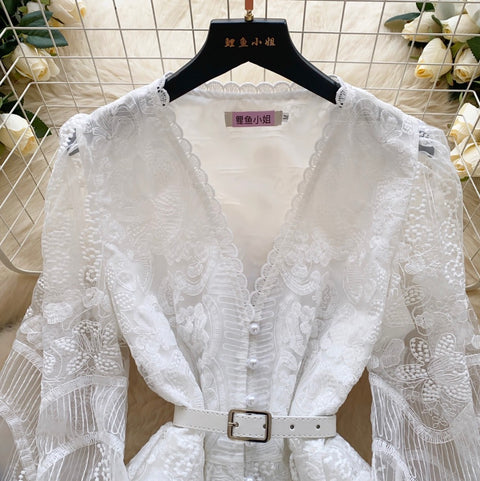 Fairy A-line Embroidered White Dress