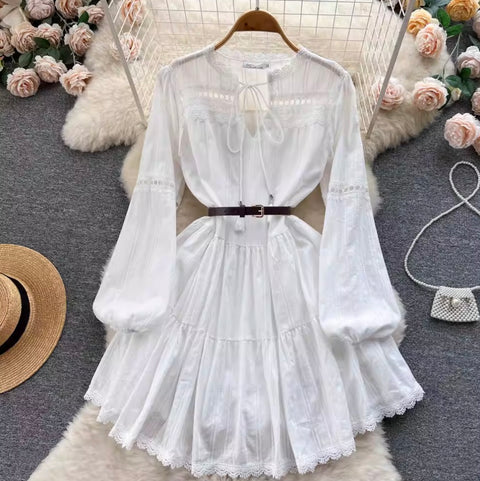 Fairy Hollowed Lace White Dress
