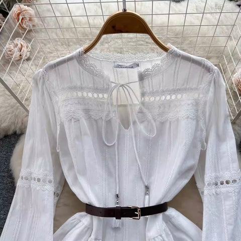 Fairy Hollowed Lace White Dress