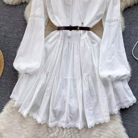 Fairy Hollowed Lace White Dress