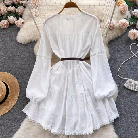 Fairy Hollowed Lace White Dress