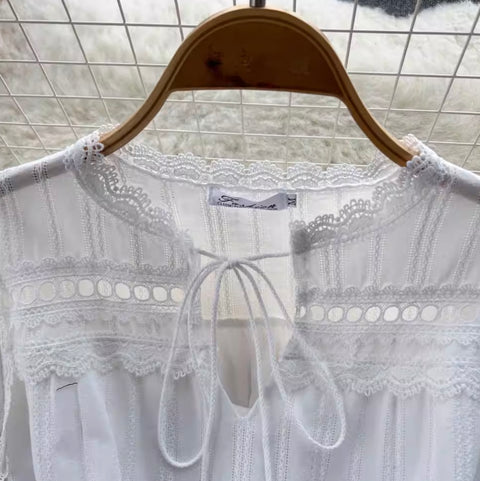 Fairy Hollowed Lace White Dress