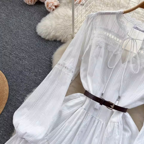 Fairy Hollowed Lace White Dress