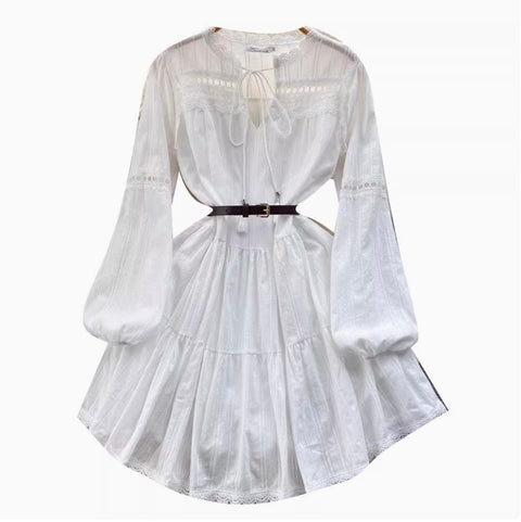 Fairy Hollowed Lace White Dress