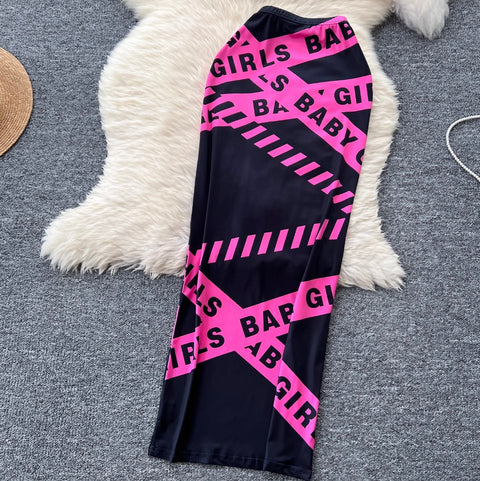 Letter Printed Tank Top & Skirt 2Pcs