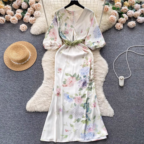 Premium Oil Painting Floral Fishtail Dress