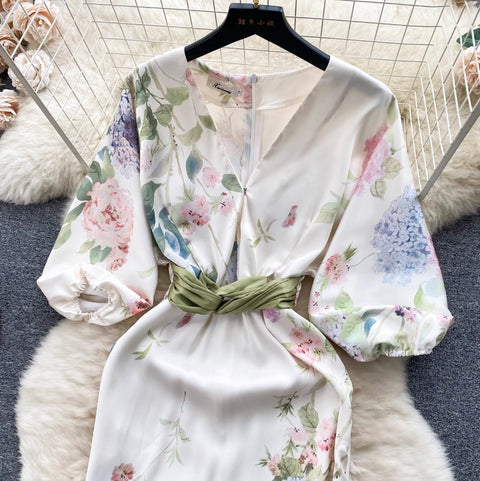 Premium Oil Painting Floral Fishtail Dress