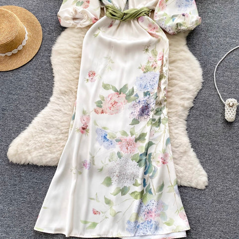 Premium Oil Painting Floral Fishtail Dress
