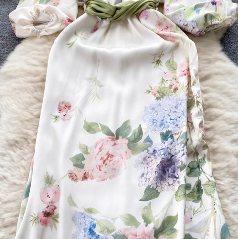 Premium Oil Painting Floral Fishtail Dress