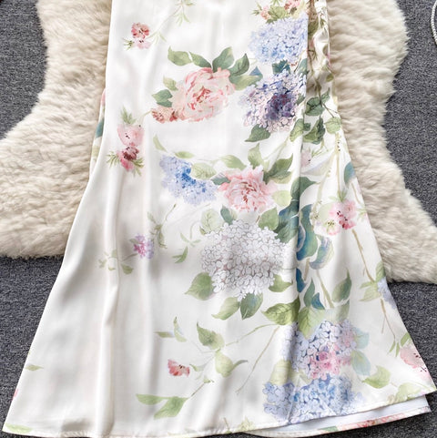Premium Oil Painting Floral Fishtail Dress