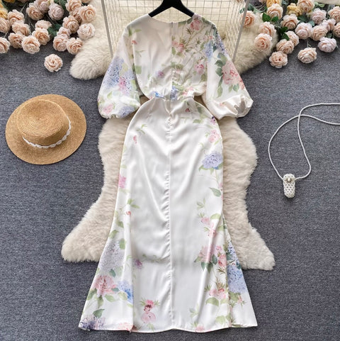 Premium Oil Painting Floral Fishtail Dress