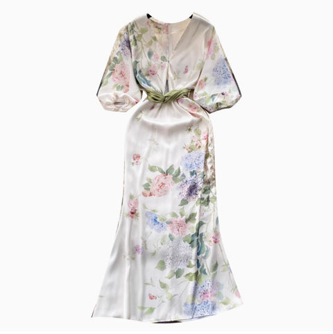 Premium Oil Painting Floral Fishtail Dress