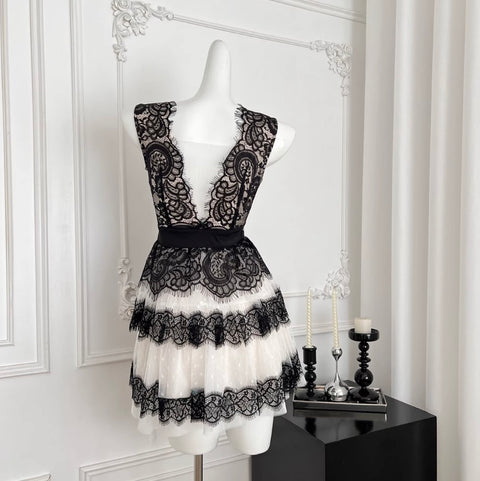 Black & White Polka Dot Lace Dress