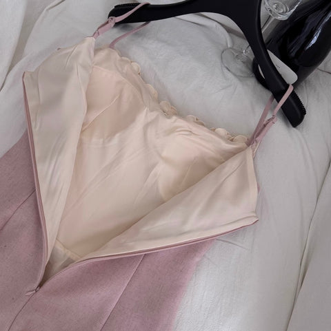 3d Floral Patchwork Pink Slip Dress