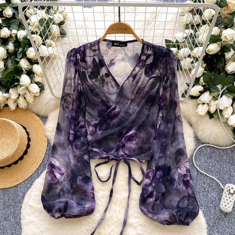 Niche Floral Printed Thin Mesh Top