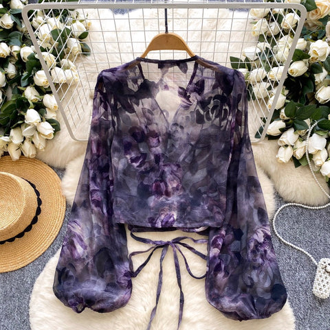 Niche Floral Printed Thin Mesh Top