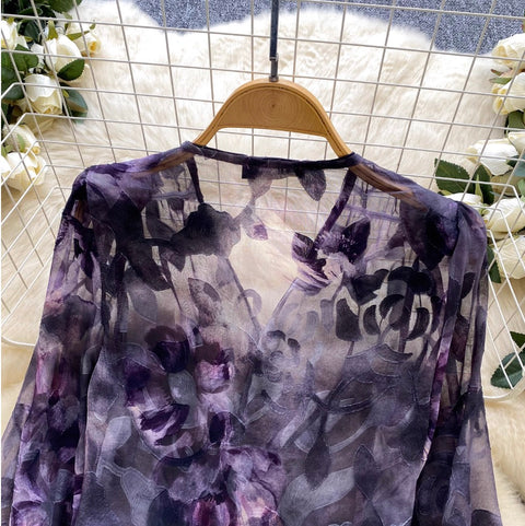 Niche Floral Printed Thin Mesh Top