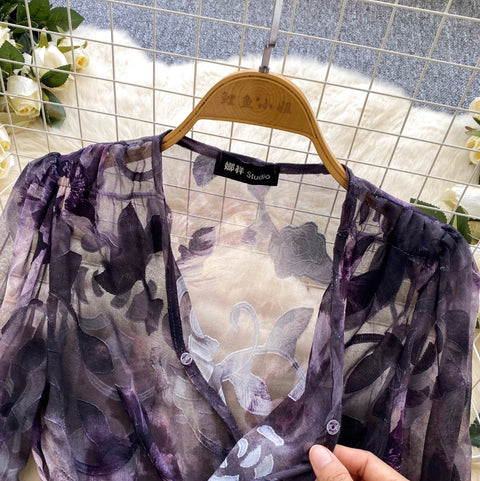 Niche Floral Printed Thin Mesh Top