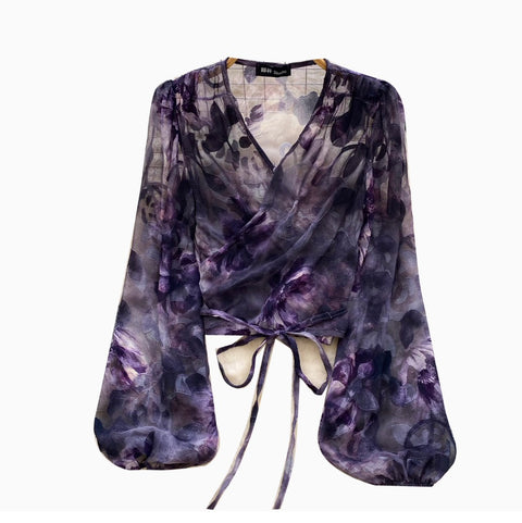 Niche Floral Printed Thin Mesh Top