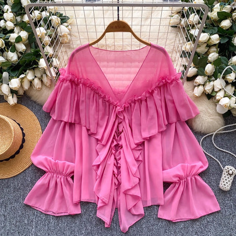 Fairy Ruffled Chiffon Loose Shirt