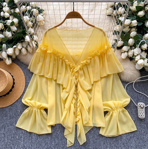 Fairy Ruffled Chiffon Loose Shirt