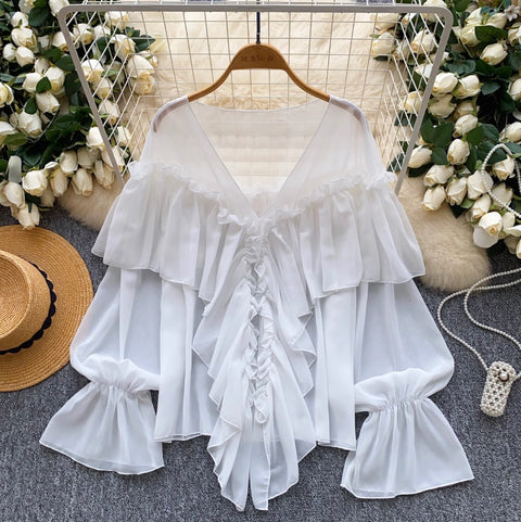 Fairy Ruffled Chiffon Loose Shirt