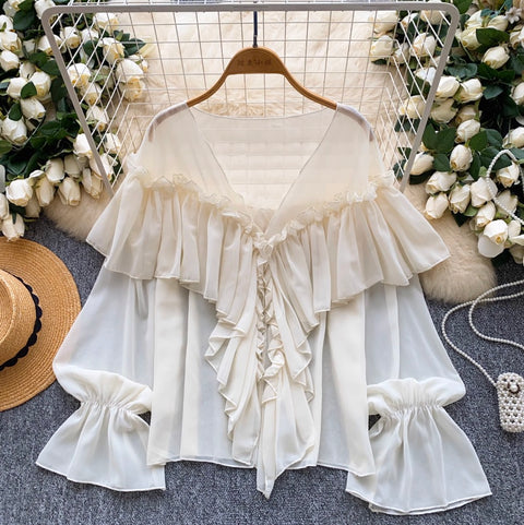 Fairy Ruffled Chiffon Loose Shirt