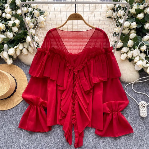 Fairy Ruffled Chiffon Loose Shirt