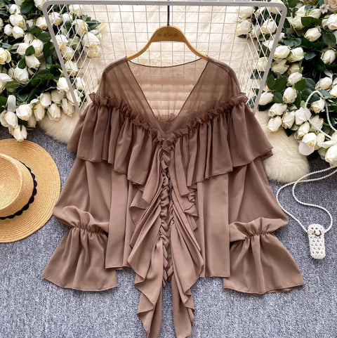 Fairy Ruffled Chiffon Loose Shirt