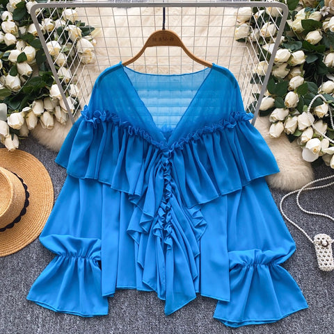 Fairy Ruffled Chiffon Loose Shirt