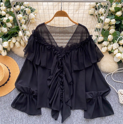 Fairy Ruffled Chiffon Loose Shirt