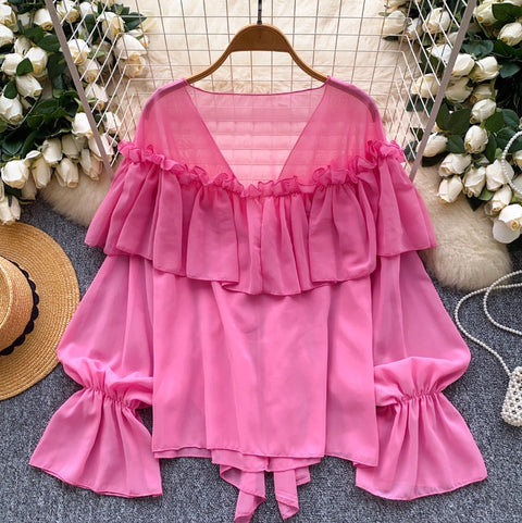 Fairy Ruffled Chiffon Loose Shirt