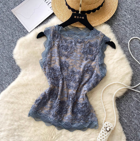 Delicate Sleeveless Embroidered Lace Top